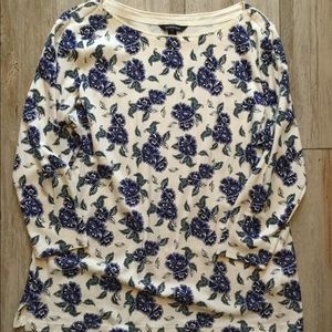Lands’ End floral tee Cream/blue Size Extra Large